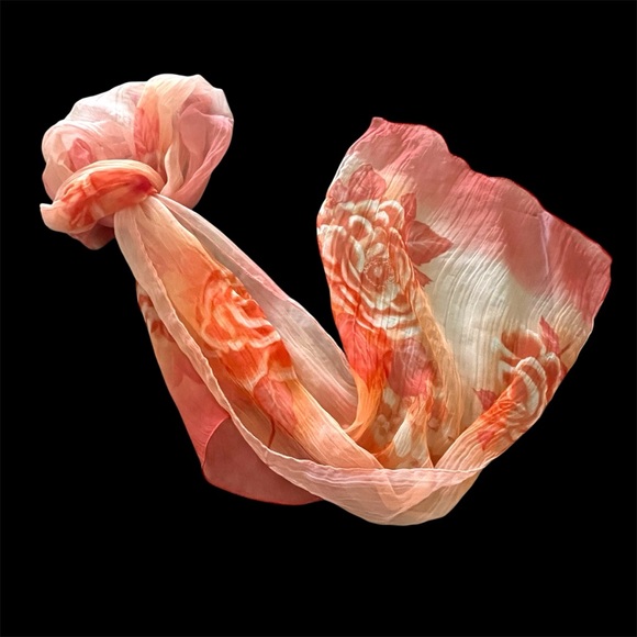 70's Vintage Mystery Scarf in Sheer Shades of Orange Sherbets & Cream ~ Perfect - Picture 4 of 16